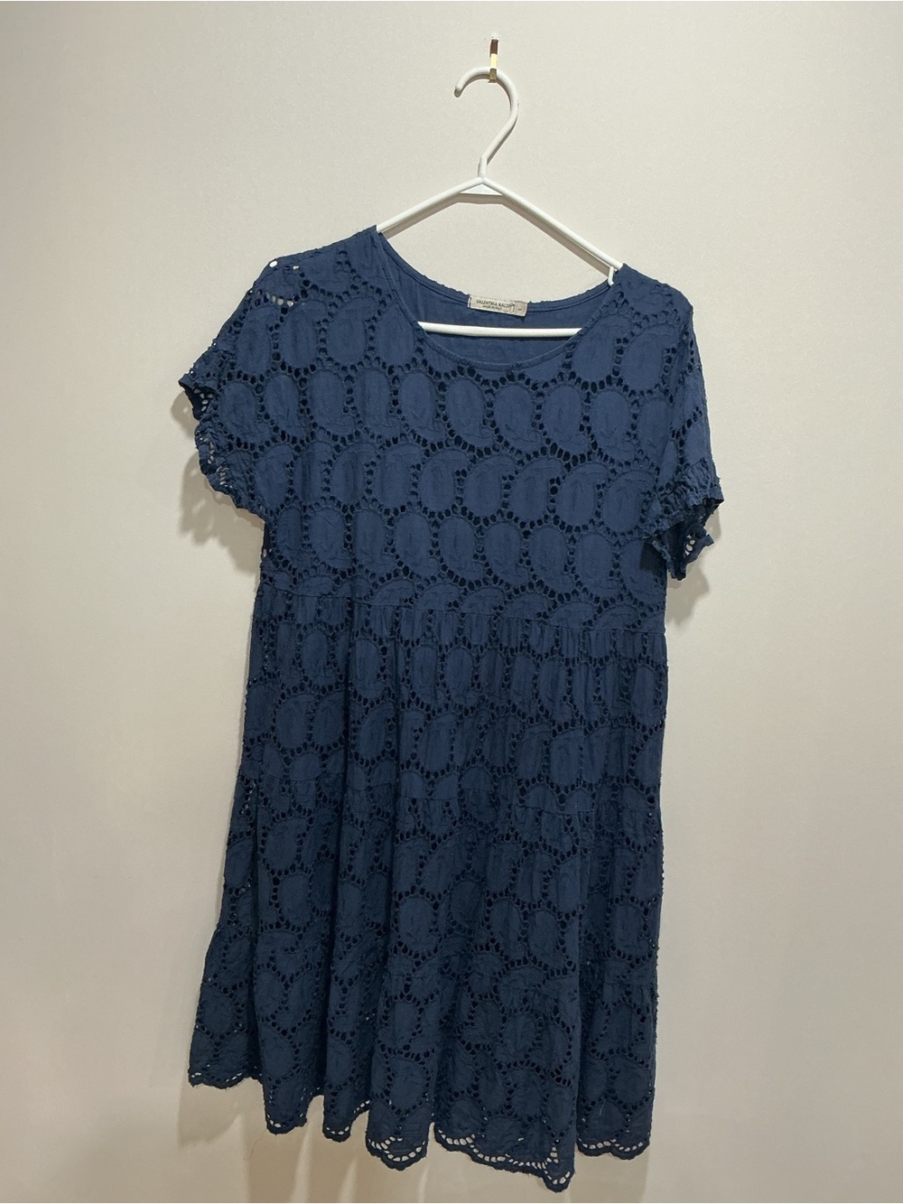 Valentina Naldo Navy Eyelet Short Sleeve Swing Dress size large
